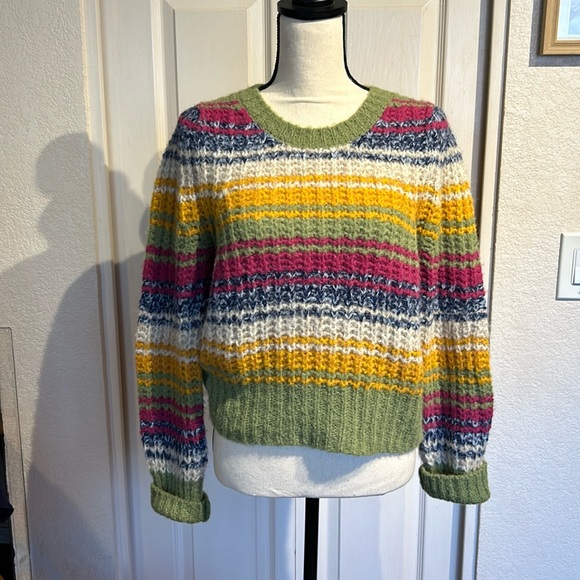 Mother Alpaca Multicolor Puff Sleeve Crop Sweater - Picture 4 of 12